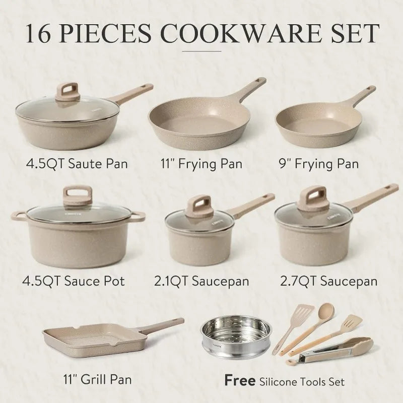 CAROTE 16-Piece Nonstick Cookware Set - HMroll LLC