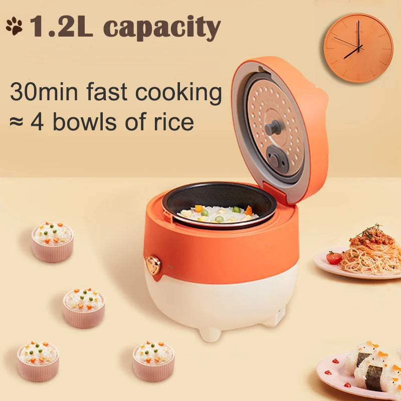 Upgrade Your Kitchen with the Adorable Kawayi Kitty Mini Rice Cooker - 1.2L Domestic Cooking Pot with Smart One-Key Function - HMroll LLC