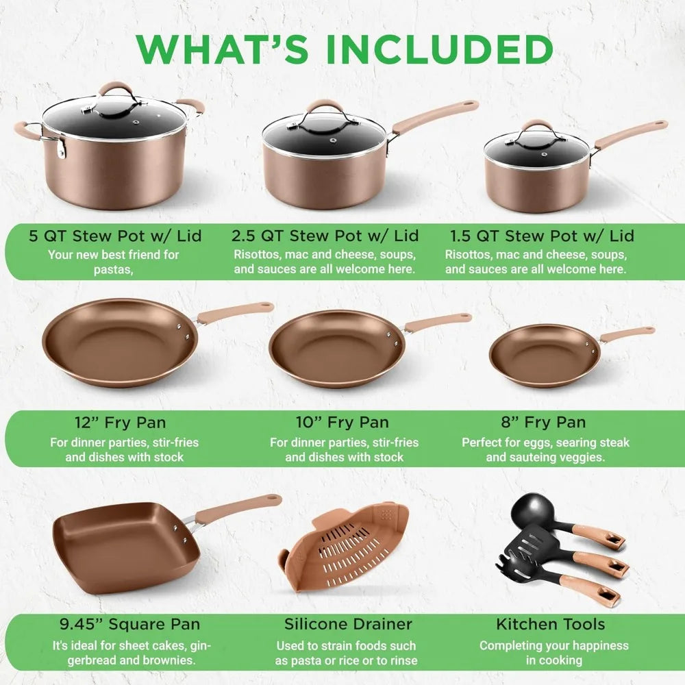 Kitchen Cookware Set in Matt Gold: Elevate Your Culinary Experience! - HMroll LLC