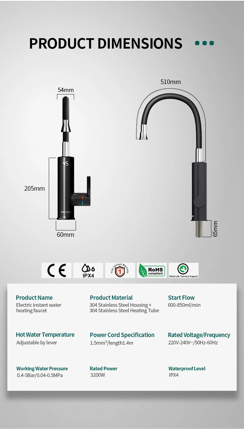 Electric Water Heater 2 in 1 Kitchen Faucet Tankless Water Heater Tap - HMroll LLC