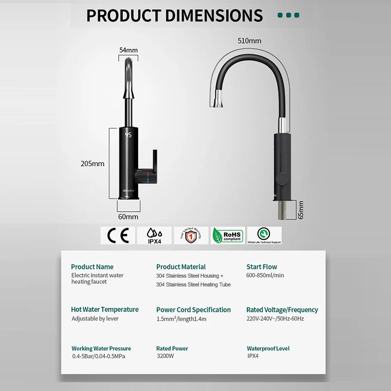 Electric Water Heater 2 in 1 Kitchen Faucet Tankless Water Heater Tap - HMroll LLC