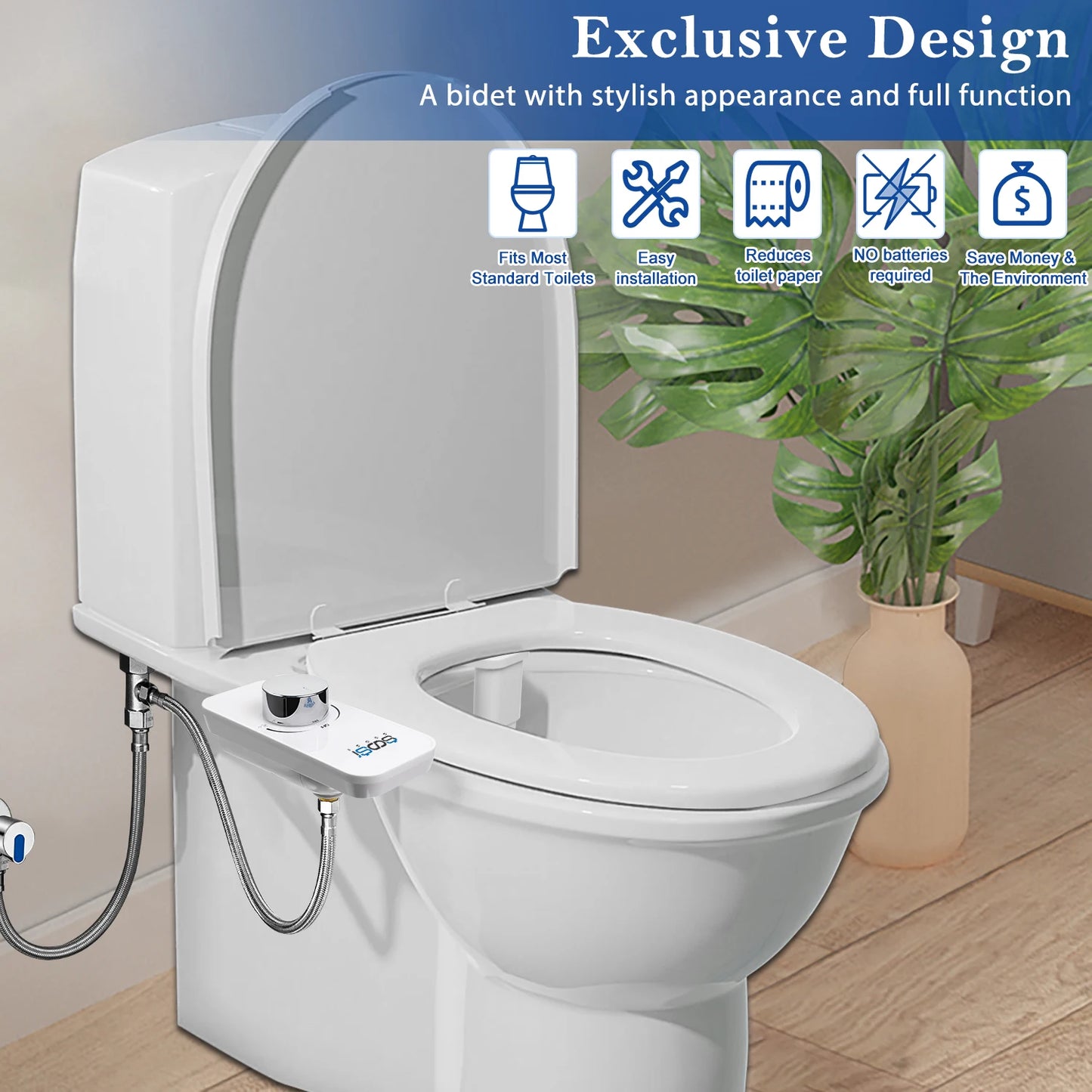 Non-Electric Toilet Seat Bidet Attachment with Double Nozzle and Spiral Adjustable Water, Elevate Your Bathroom Hygiene! - HMroll LLC