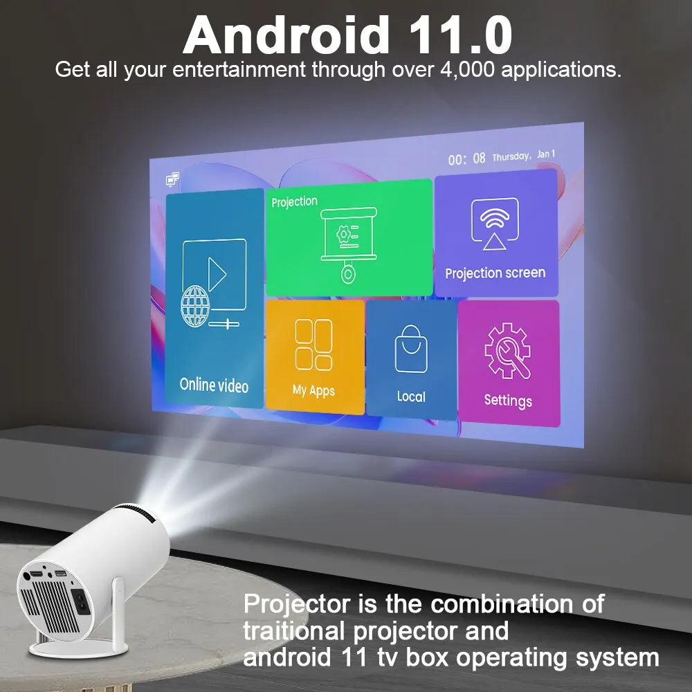 Magcubic Projector Hy300 4K Android 11 Dual Wifi6 200 ANSI Allwinner H713 BT5.0 1080P 1280*720P Home Cinema Outdoor Projetor - HMroll LLC