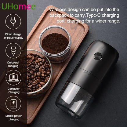 Wireless Electric Coffee Grinder Machine Type-C Charging Portable Coffee Bean Mill Coarse Grains Spice Herb Crusher Kitchen Tool - HMroll LLC