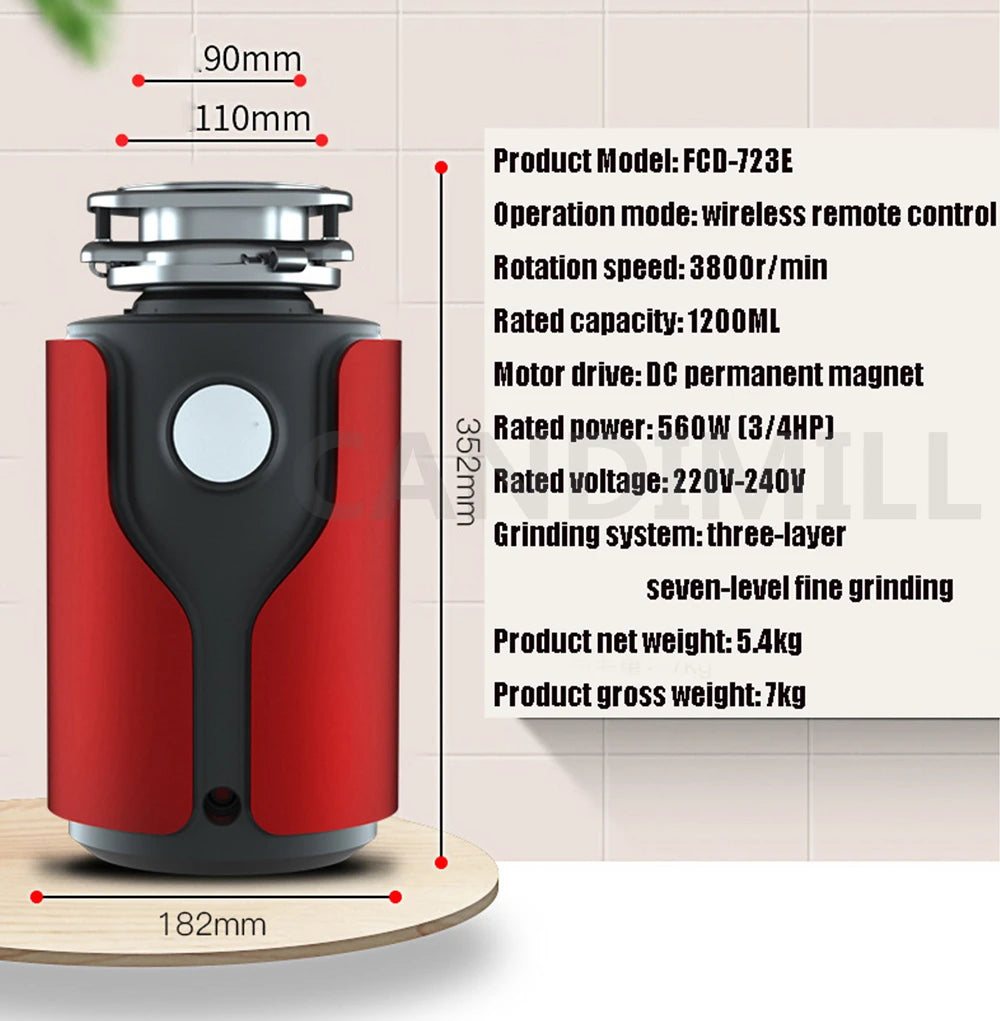 Stainless Steel Food Waste Disposers, 560W, 1.2 L