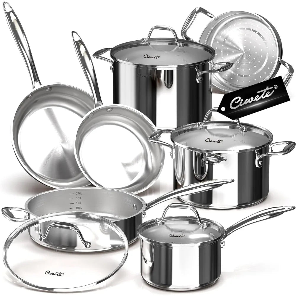 Tri-Ply Stainless Steel Pots and Pans Set 11-PC - HMroll LLC