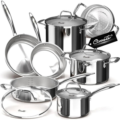 Tri-Ply Stainless Steel Pots and Pans Set 11-PC - HMroll LLC