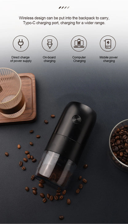 Wireless Electric Coffee Grinder Machine Type-C Charging Portable Coffee Bean Mill Coarse Grains Spice Herb Crusher Kitchen Tool - HMroll LLC
