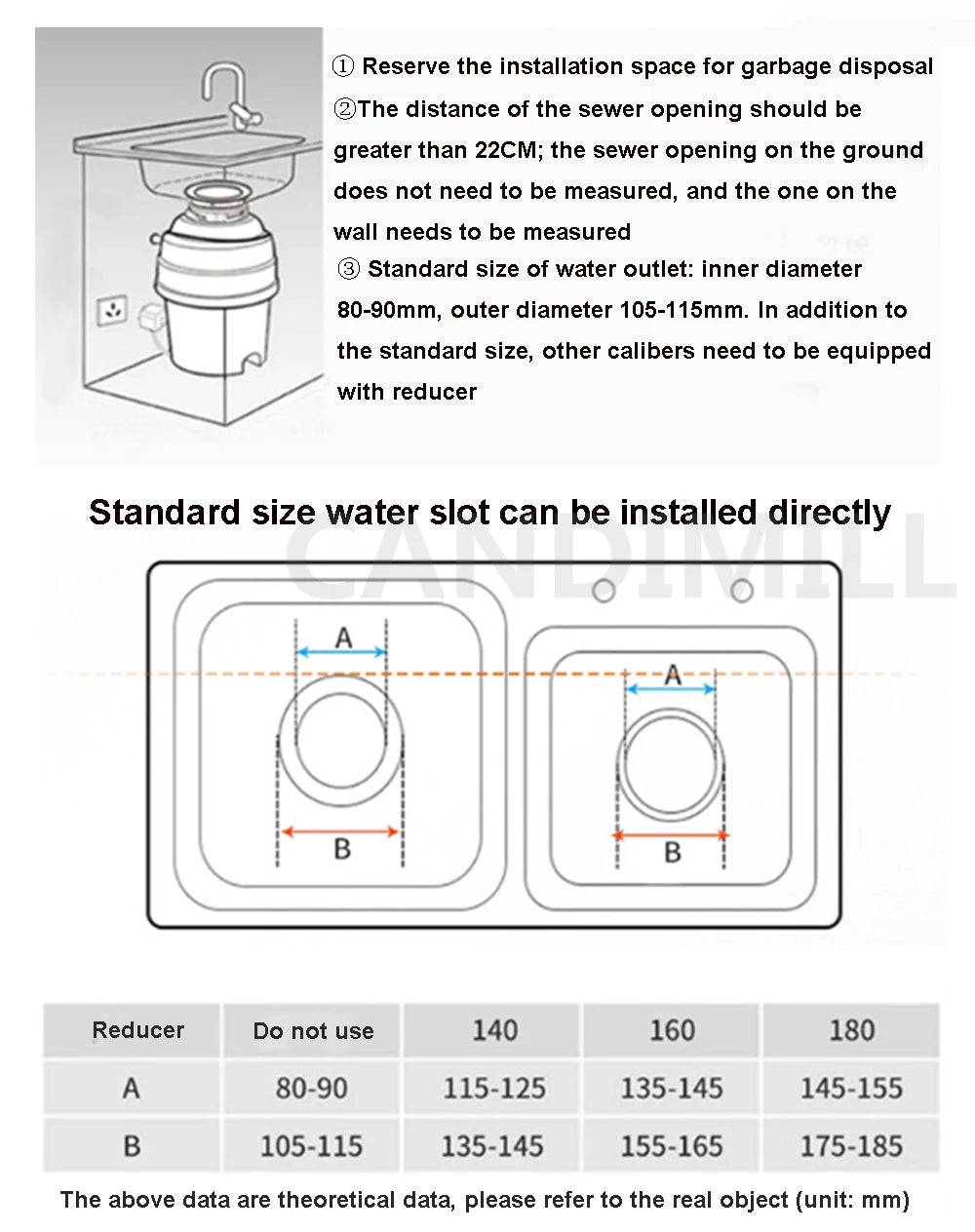 Stainless Steel Food Waste Disposers, 560W, 1.2 L