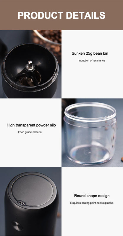 Wireless Electric Coffee Grinder Machine Type-C Charging Portable Coffee Bean Mill Coarse Grains Spice Herb Crusher Kitchen Tool - HMroll LLC