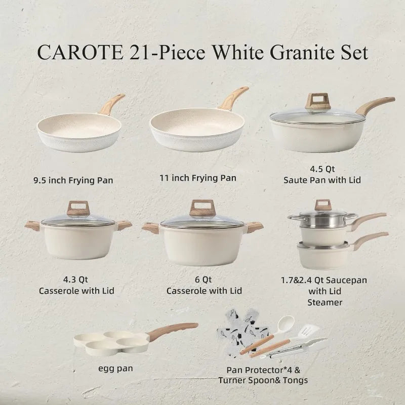 CAROTE 21-Piece Nonstick Cookware Set - HMroll LLC