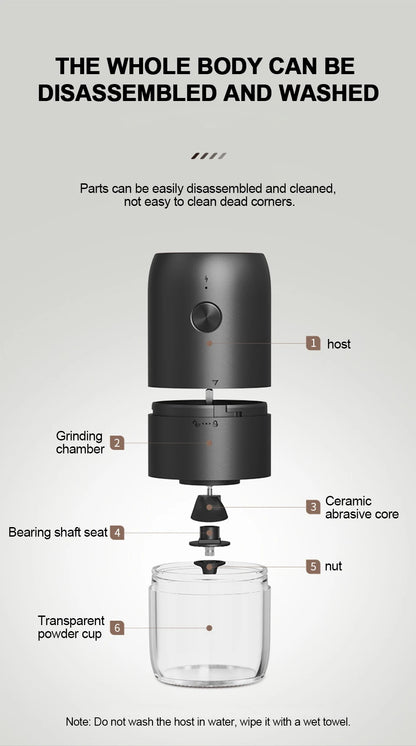Wireless Electric Coffee Grinder Machine Type-C Charging Portable Coffee Bean Mill Coarse Grains Spice Herb Crusher Kitchen Tool - HMroll LLC